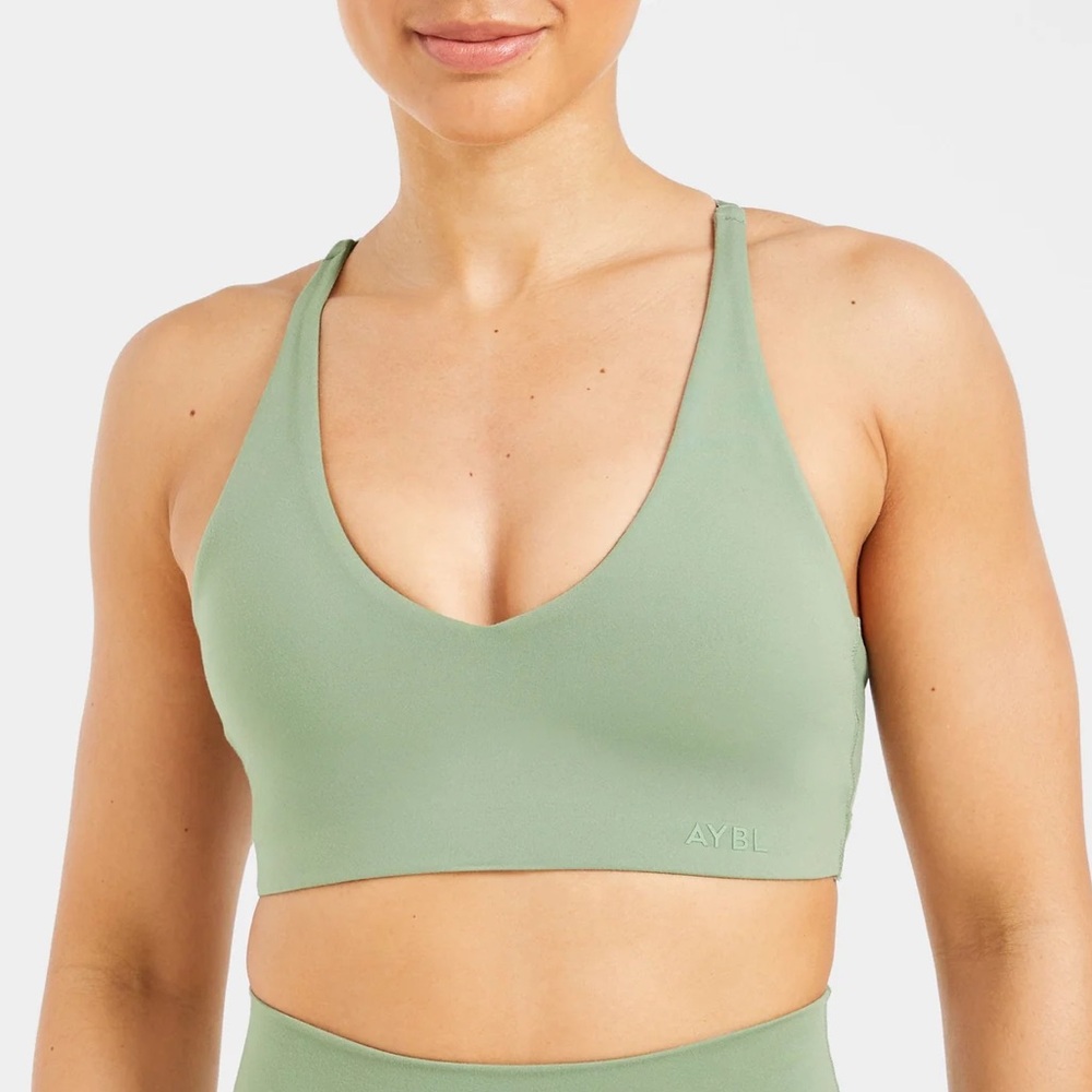 AYBL Staple Sports Bra Racerback Okie Green Medium Yoga Gym Workout